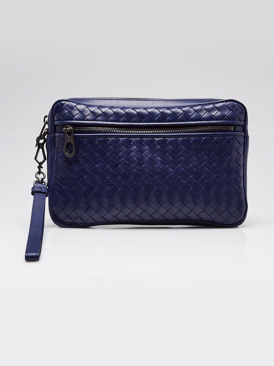 Bottega Veneta Blue Intrecciato Woven Leather Pouch Wristlet