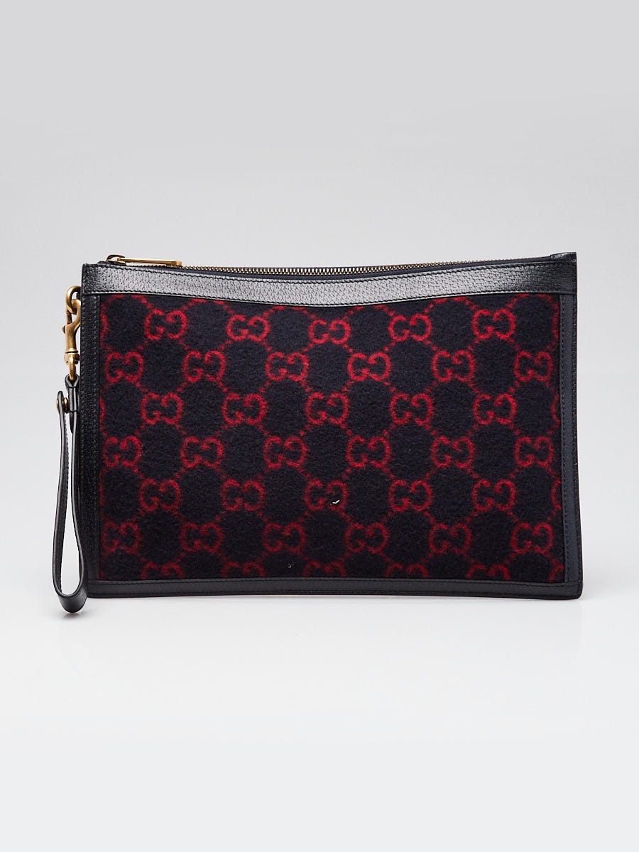 Gucci Blue/Red GG Wool/Leather Wristlet Clutch Bag | Yoogi's Closet