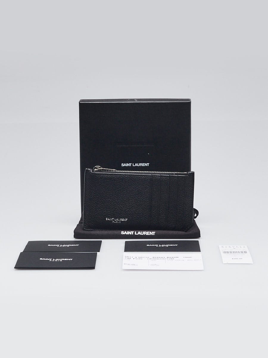 Yves Saint Laurent Black Leather 5 Fragments Zip Card Case