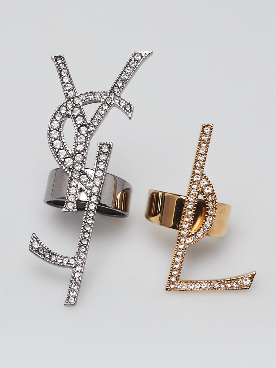 Yves Saint Laurent Goldtone/Silvertone Metal Crystal Deconstructed