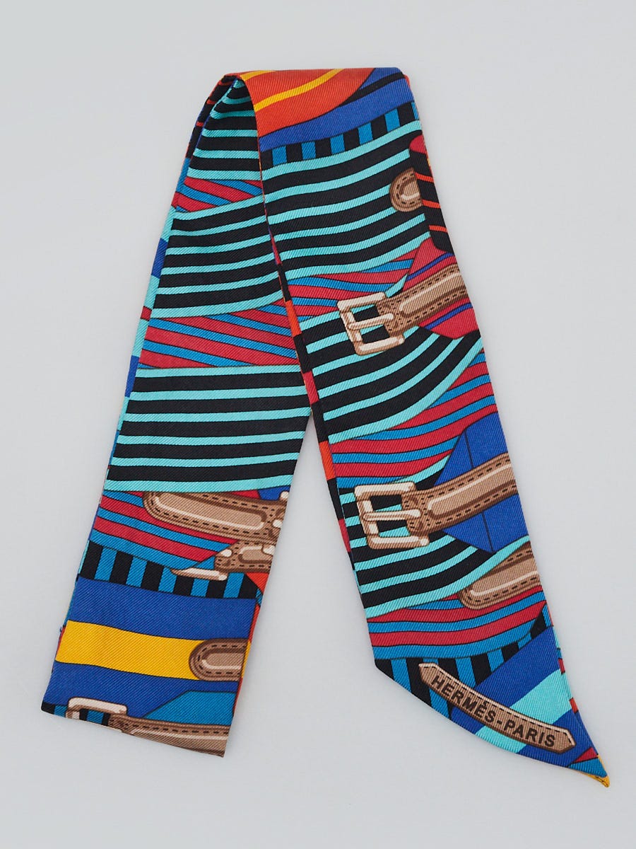 Hermes Multicolor Silk Les Sangles Print Twilly | Yoogi's Closet