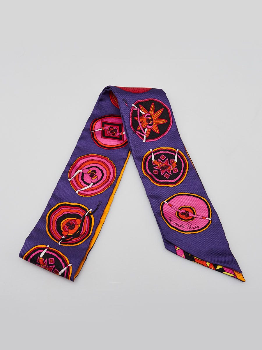 Hermes Purple/Orange 'Belles du Mexique' Printed Silk Twilly