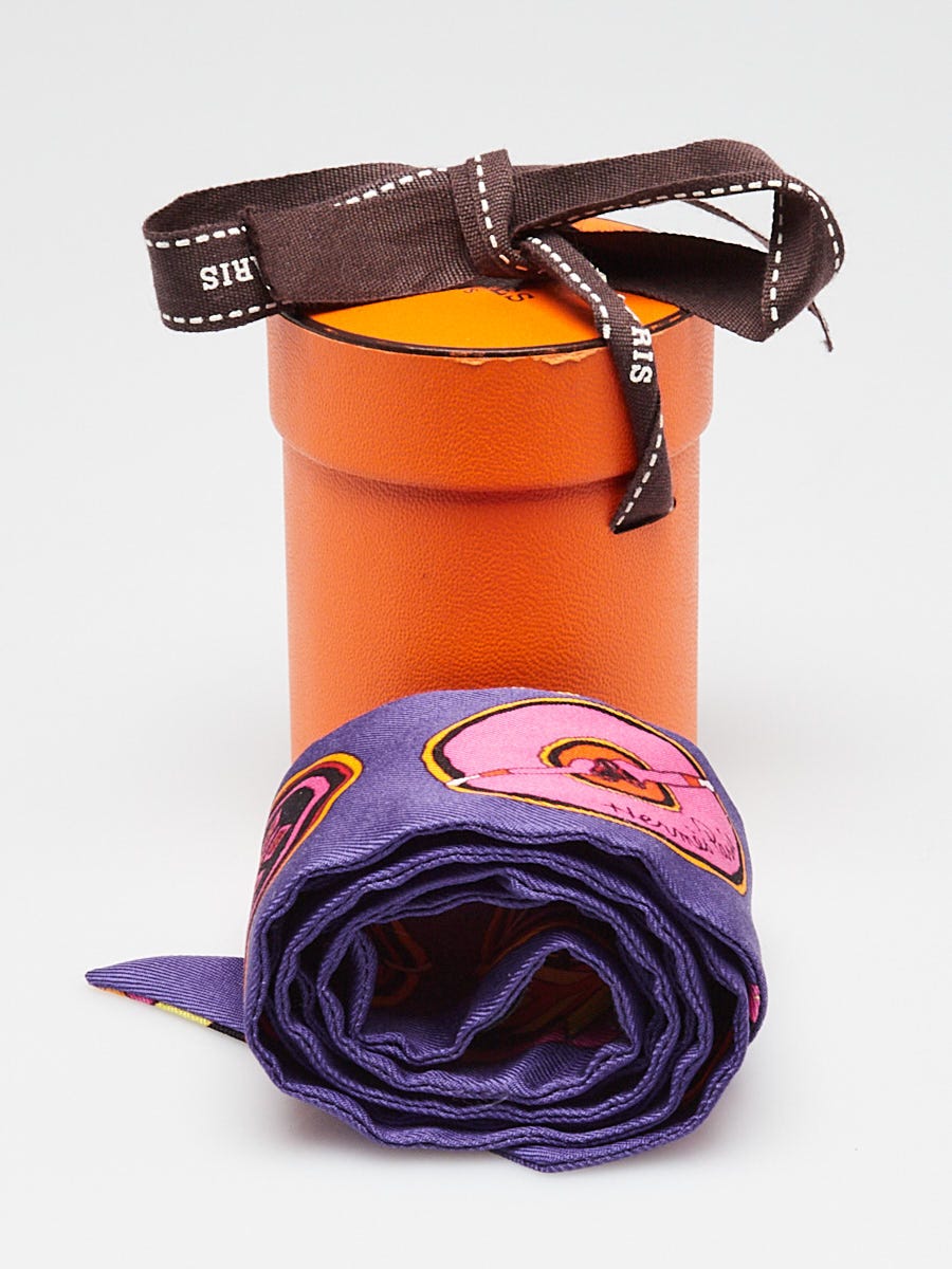 Hermes Purple/Orange 'Belles du Mexique' Printed Silk Twilly