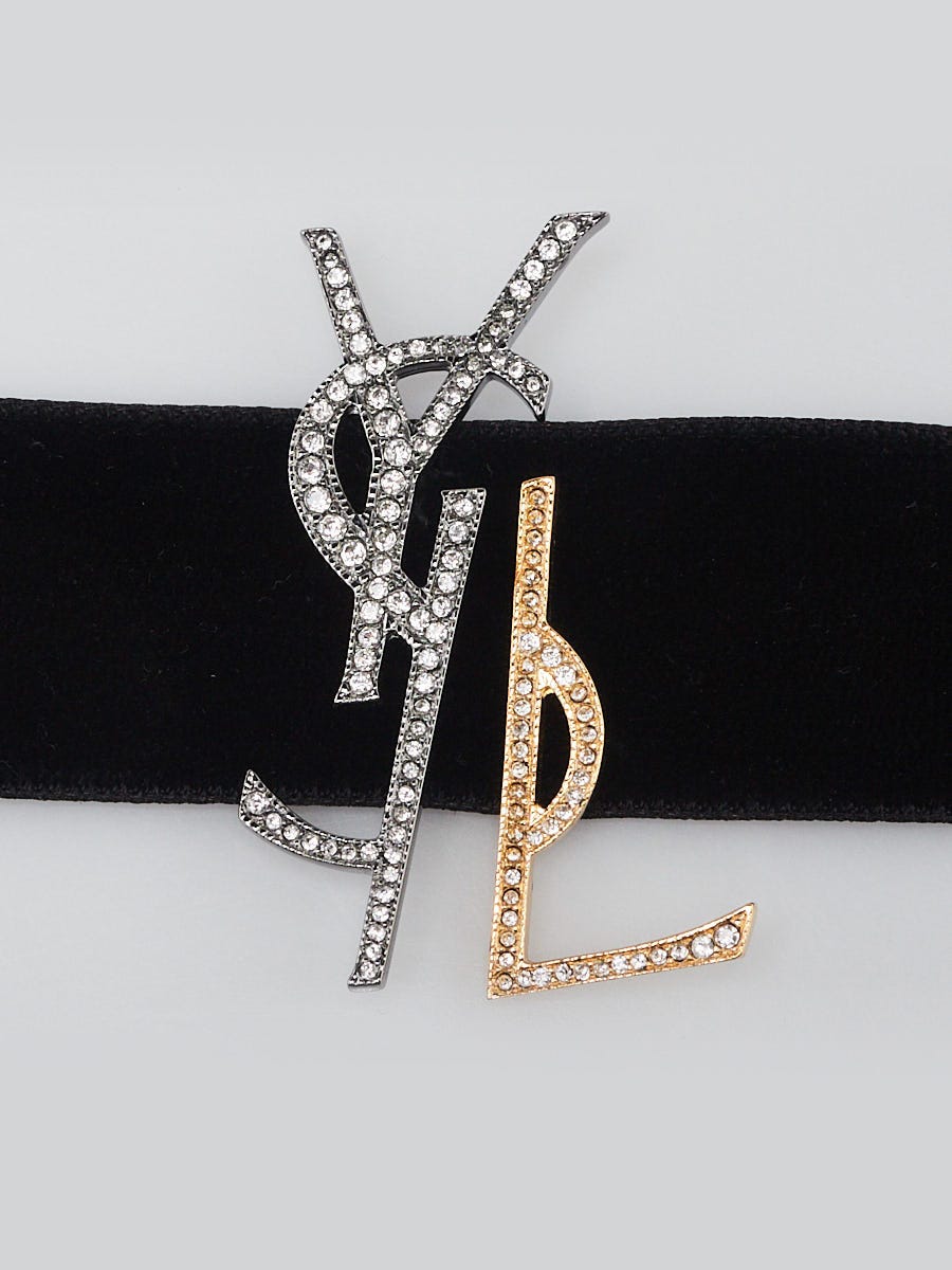 Saint Laurent ysl women\'s Black Velvet Choker necklace with Silver crystals Saint Laurent ysl women\ main image 4