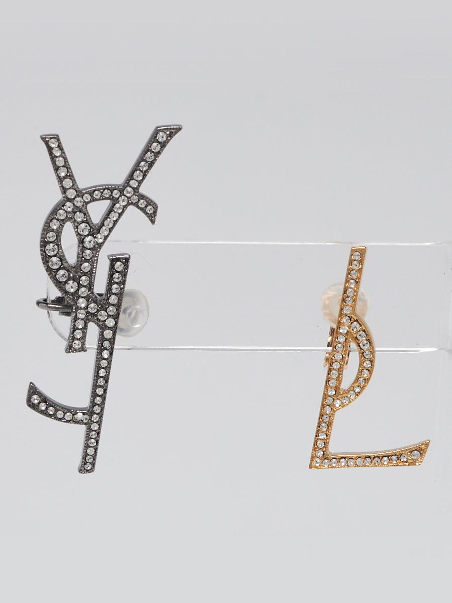 Yves Saint Laurent ピアス Yves Saint Laurent Goldtone/Silvertone Metal Crystal Deconstructed