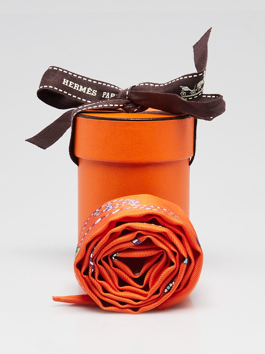 Hermes Orange 'Cordages' Silk Print Twilly