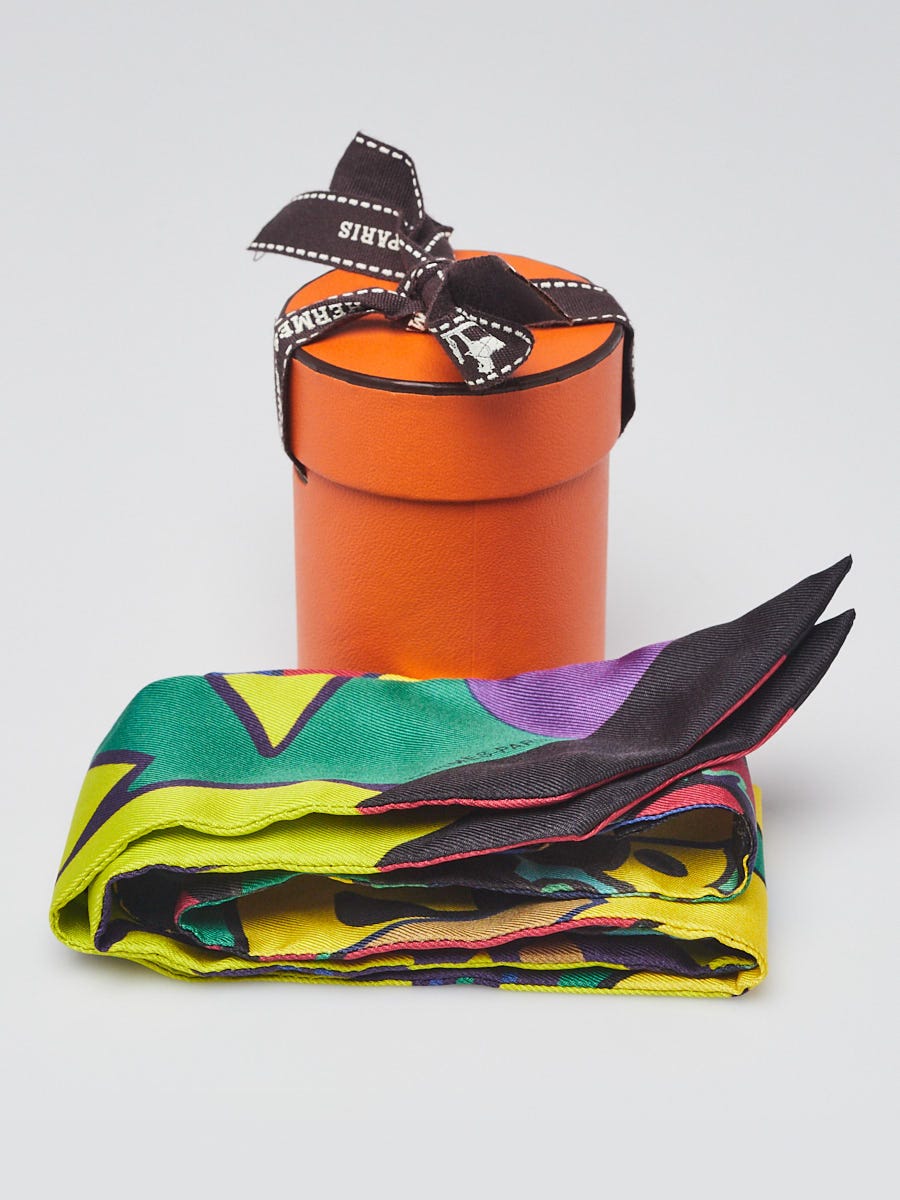Hermes Fuchsia/Kaki/Jaune Printed Silk Graff Graffiti Twilly