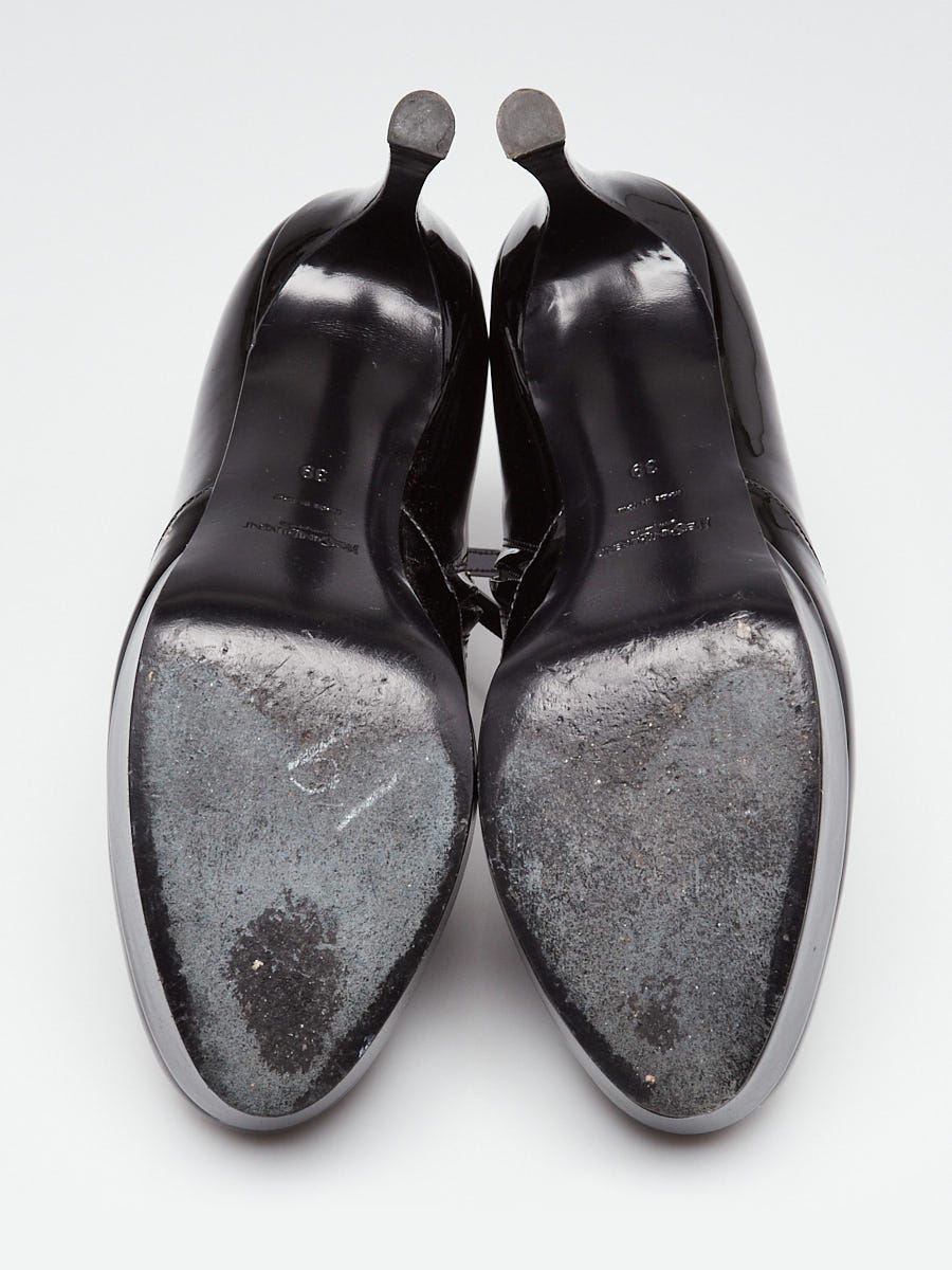 Yves Saint Laurent Black Patent Leather Ankle Booties Size 8.5/39