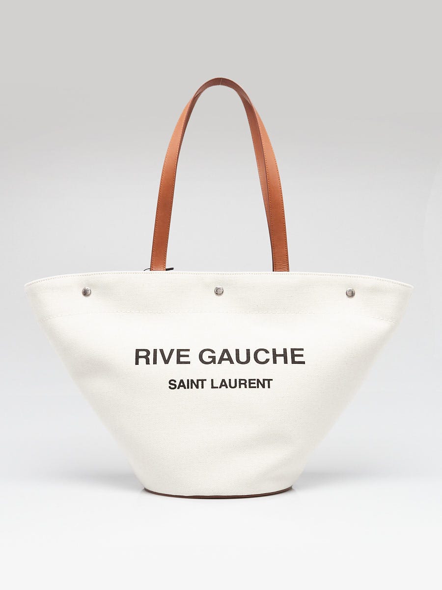 Yves Saint Laurent Natural Linen And Leather Rive Gauche Tote Bag