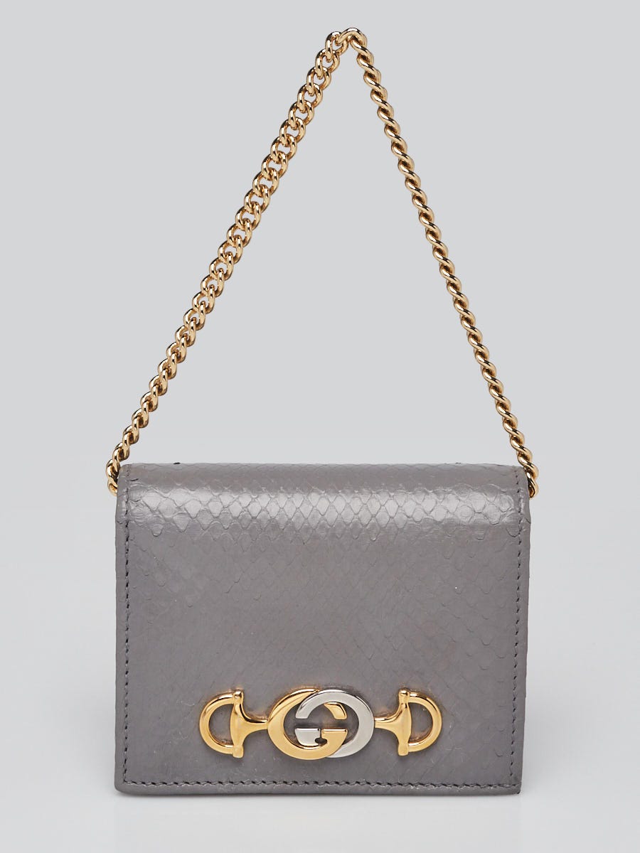Gucci Grey Snakeskin Zumi Card Case Wallet on Chain | Yoogi's Closet
