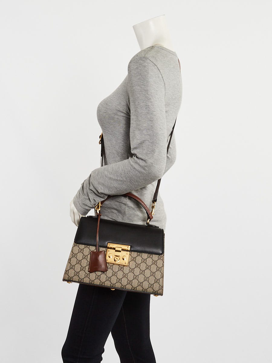 Gucci Beige/Black GG Supreme Coated Canvas and Leather Signature Padlock Small Top Handle Bag