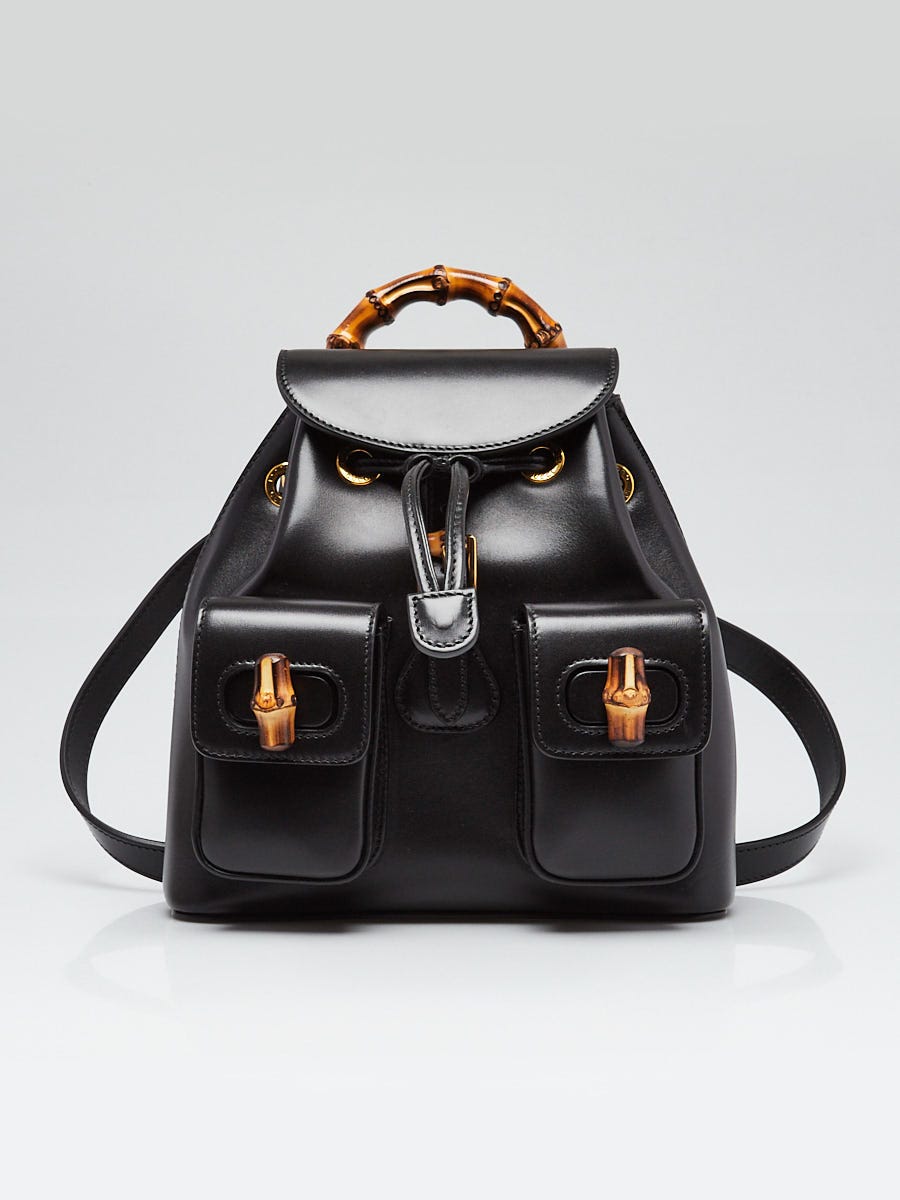 Gucci Black Smooth Leather Bamboo Handle Small Backpack Bag