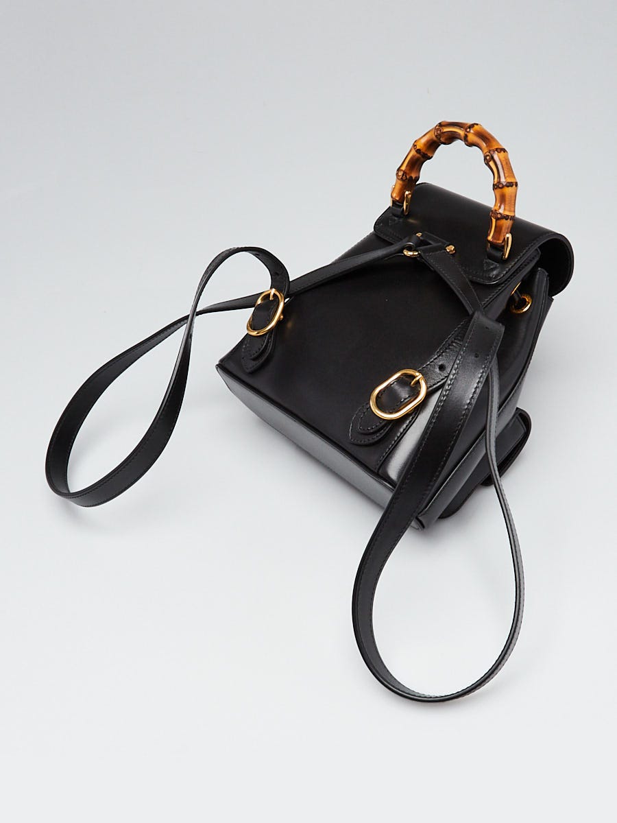 Gucci Black Smooth Leather Bamboo Handle Small Backpack Bag