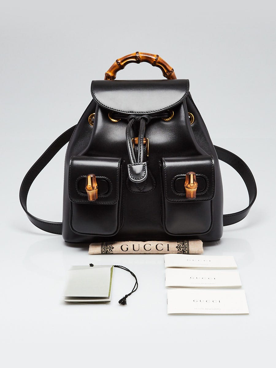 Gucci Black Smooth Leather Bamboo Handle Small Backpack Bag