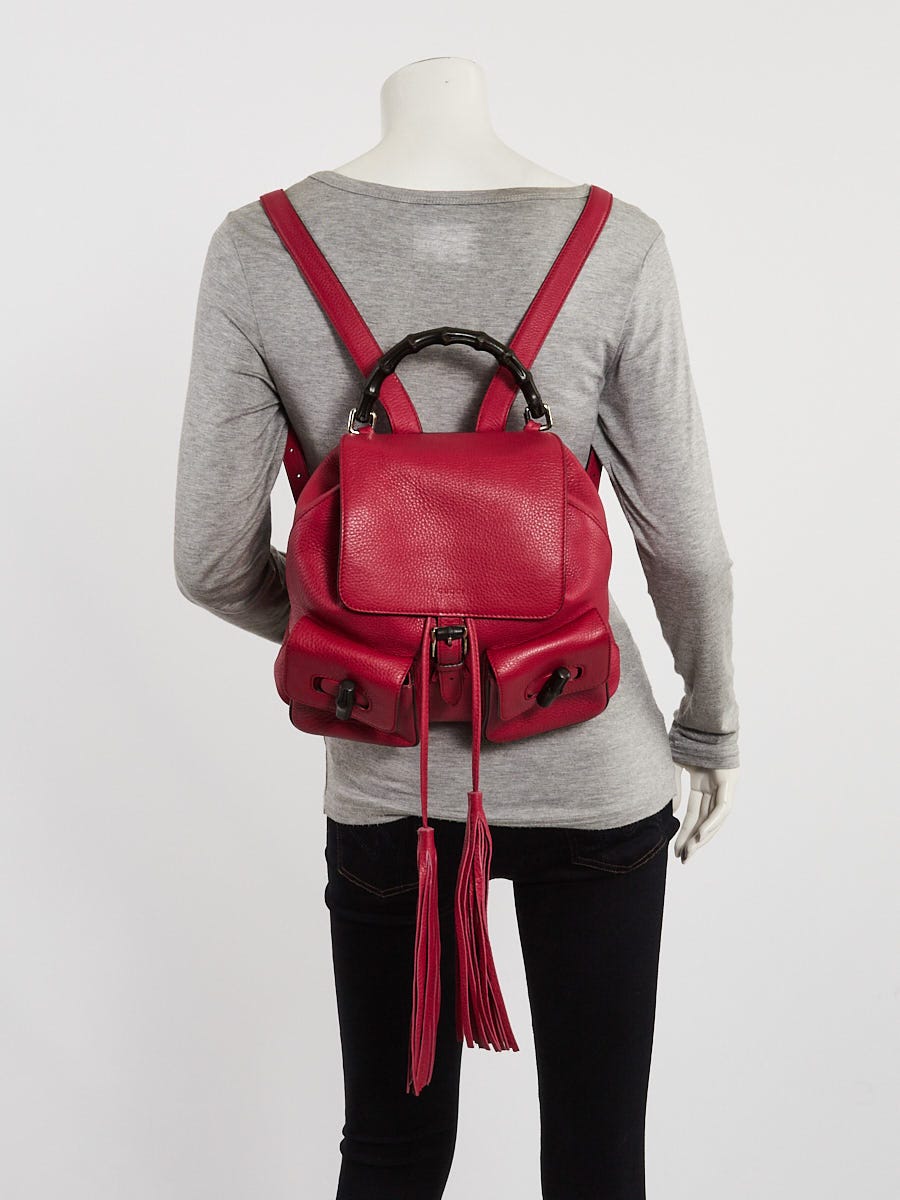 Gucci Pink Pebbled Leather Bamboo Backpack Bag