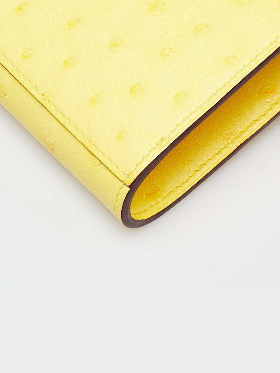 Hermes Jaune Citron Ostrich Palladium Plated Kelly To Go Wallet