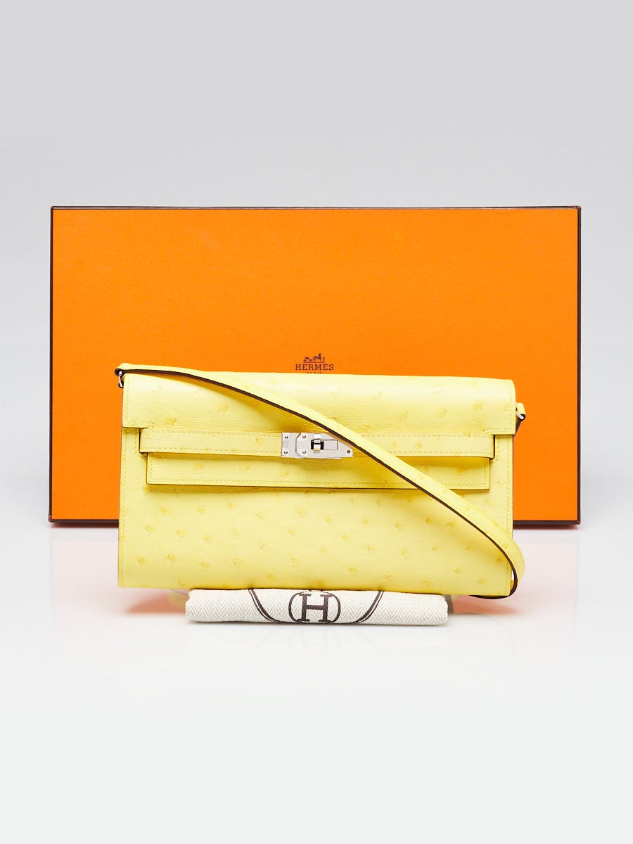 エルメス HERMES 布袋 Hermes Jaune Citron Ostrich Palladium Plated Kelly To Go Wallet