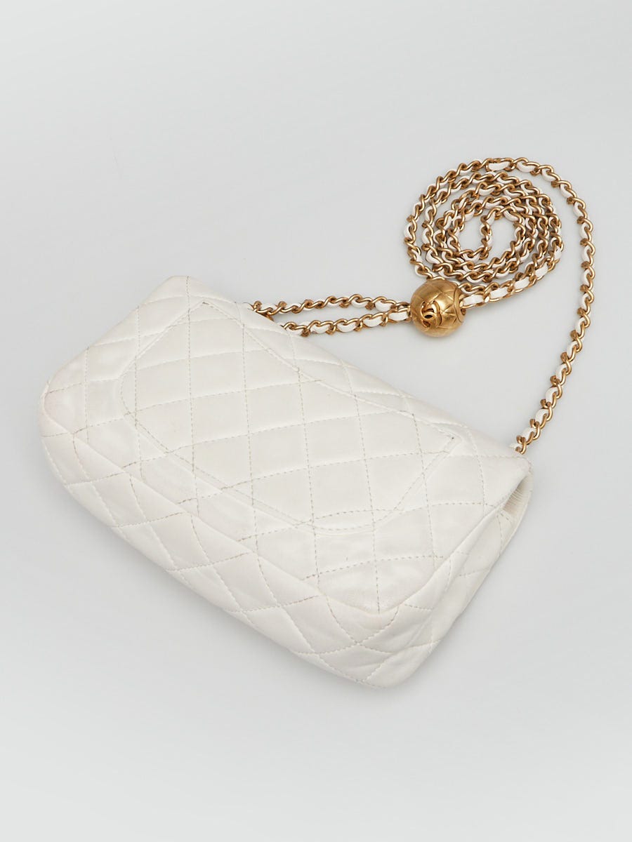 Chanel White Quilted Lambskin Leather Pearl Crush Rectangular Mini