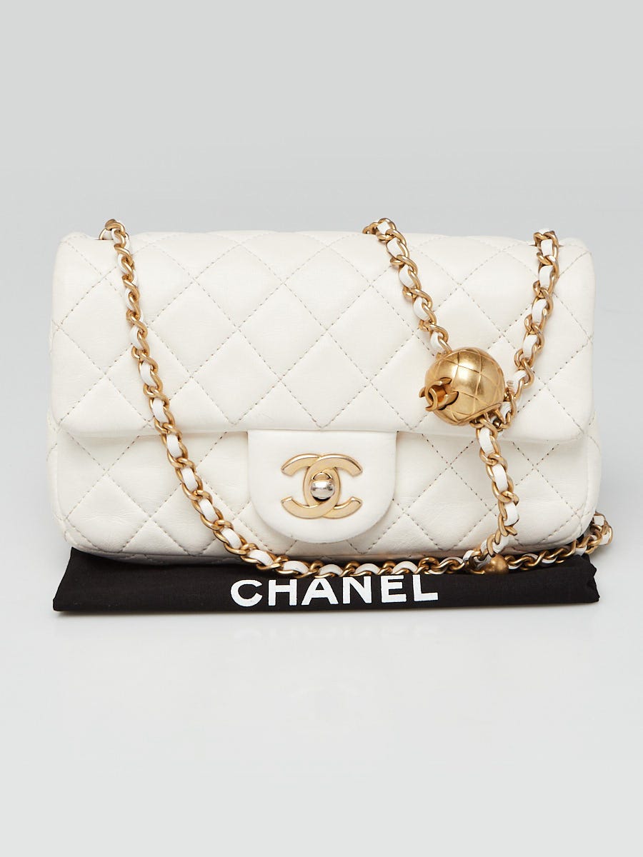 Chanel White Quilted Lambskin Leather Pearl Crush Rectangular Mini