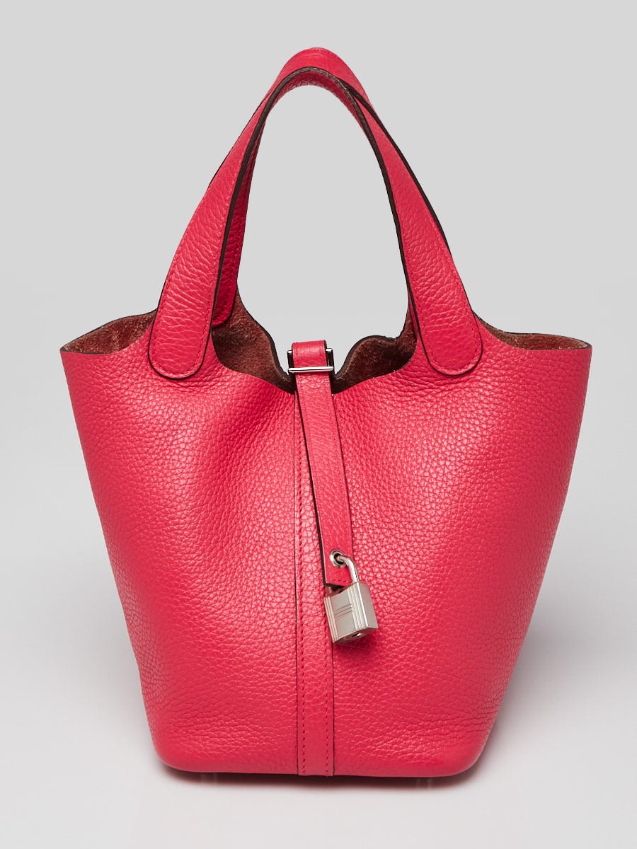 エルメスHERMÈS リンゴ型 ケース 赤 Hermes 18cm Rose Mexico Clemence Leather Palladiul Plated Picotin