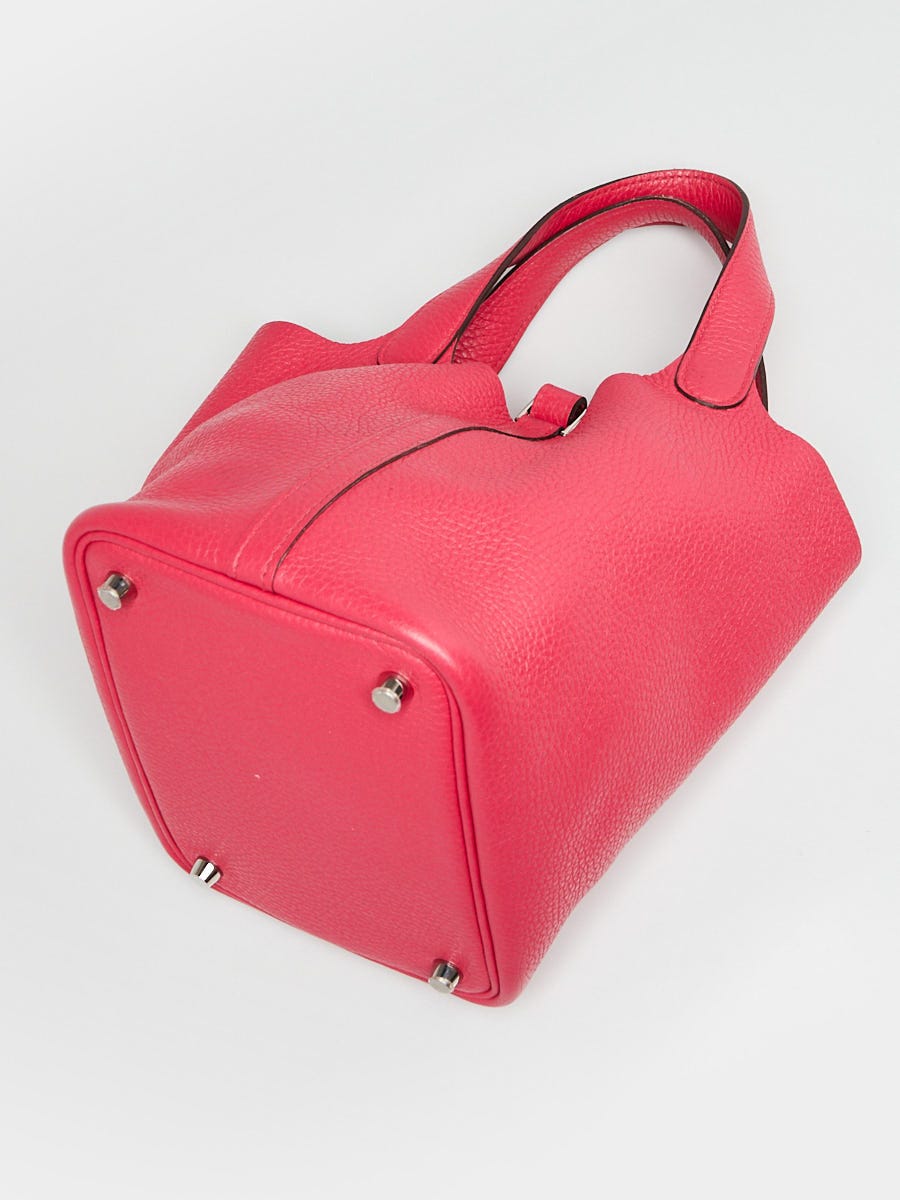 Hermes 18cm Rose Mexico Clemence Leather Palladiul Plated Picotin