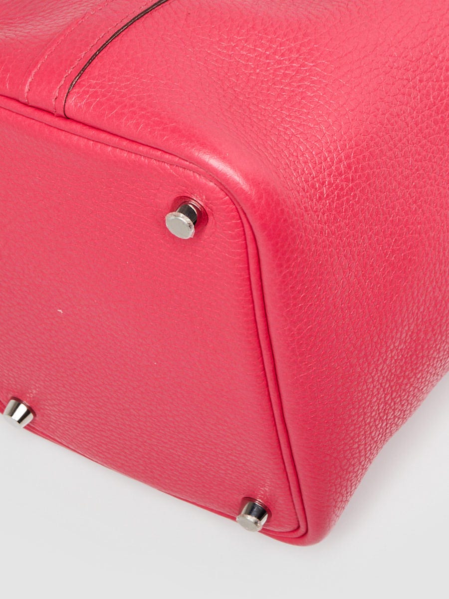 Hermes 18cm Rose Mexico Clemence Leather Palladiul Plated Picotin