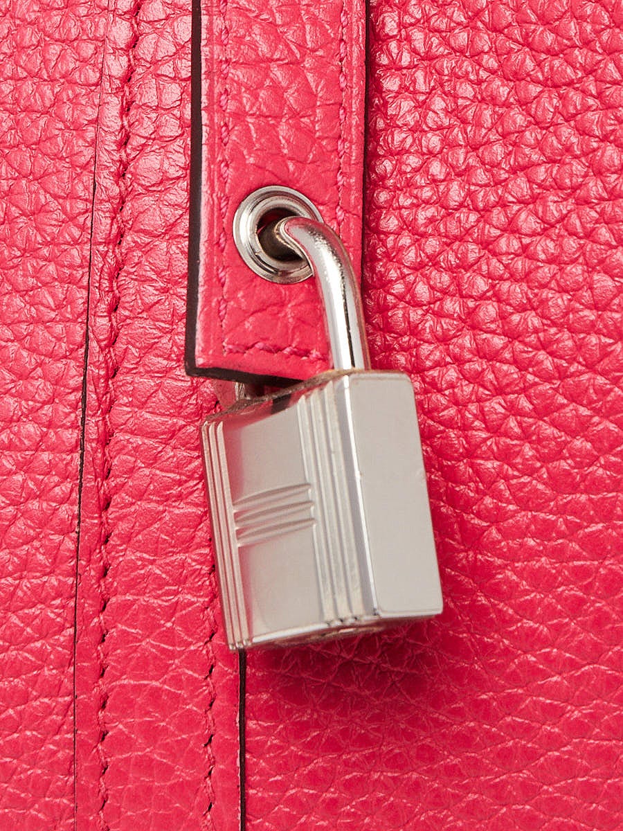 Hermes 18cm Rose Mexico Clemence Leather Palladiul Plated Picotin