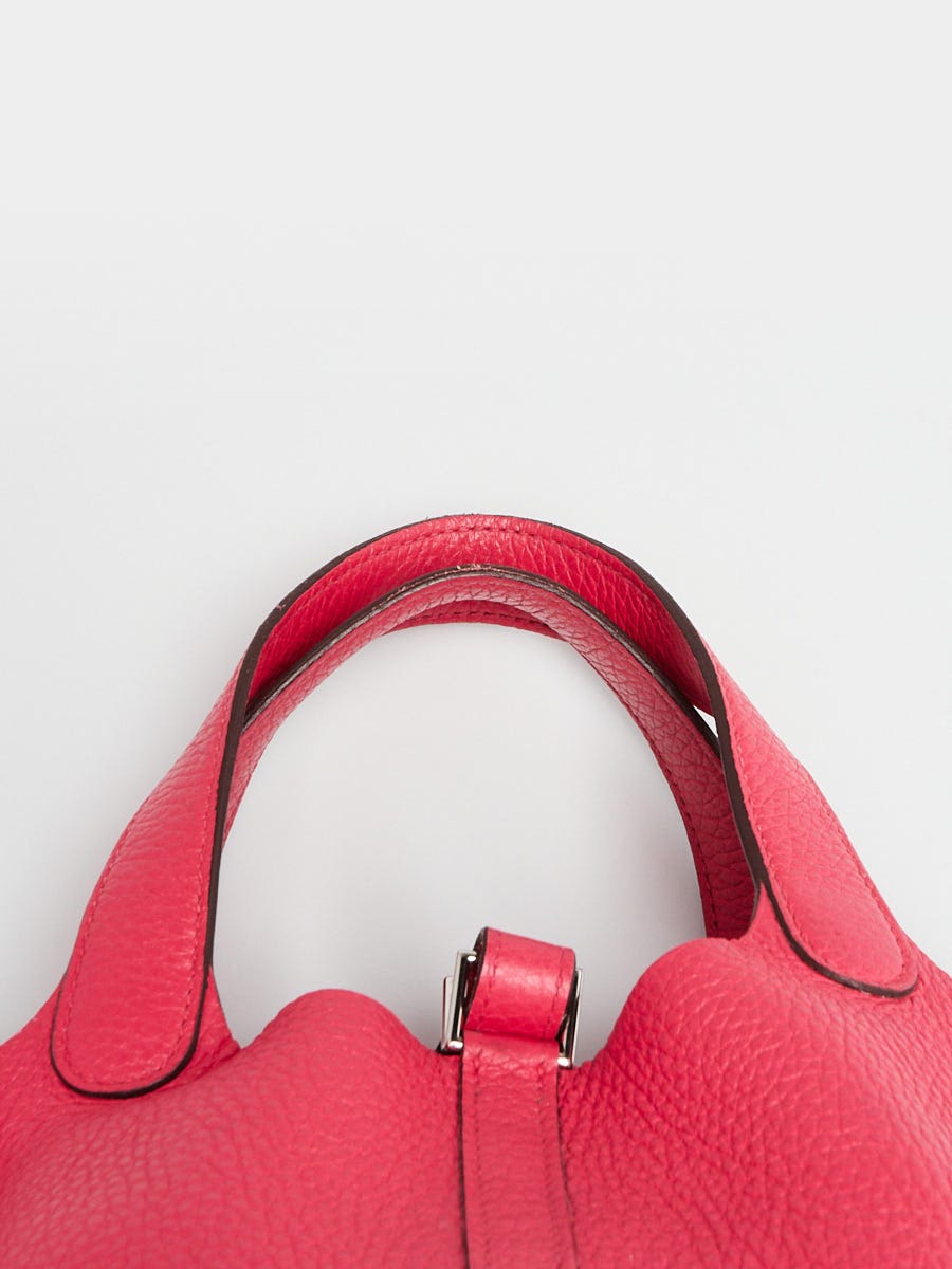 Hermes 18cm Rose Mexico Clemence Leather Palladiul Plated Picotin