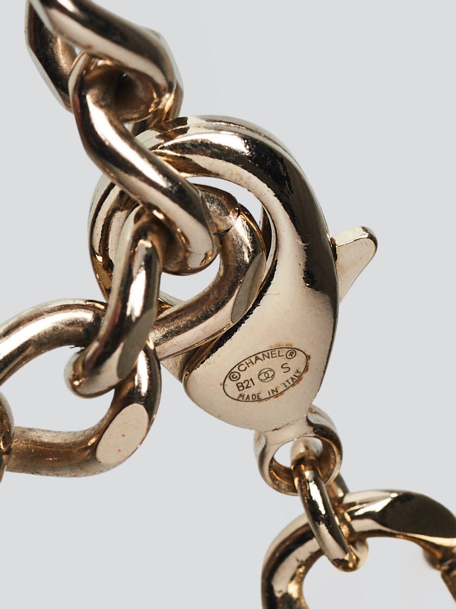 Chanel Gold Metal/Black Leather CC Logo Chain Link Choker Necklace