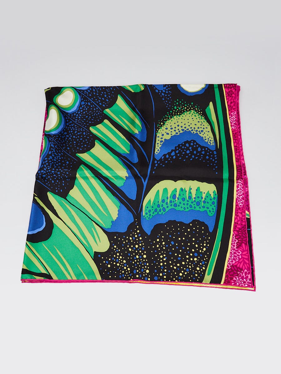 Hermes 90cm Pink/Yellow/Green 'L'Esprit de la Foret' Printed Silk