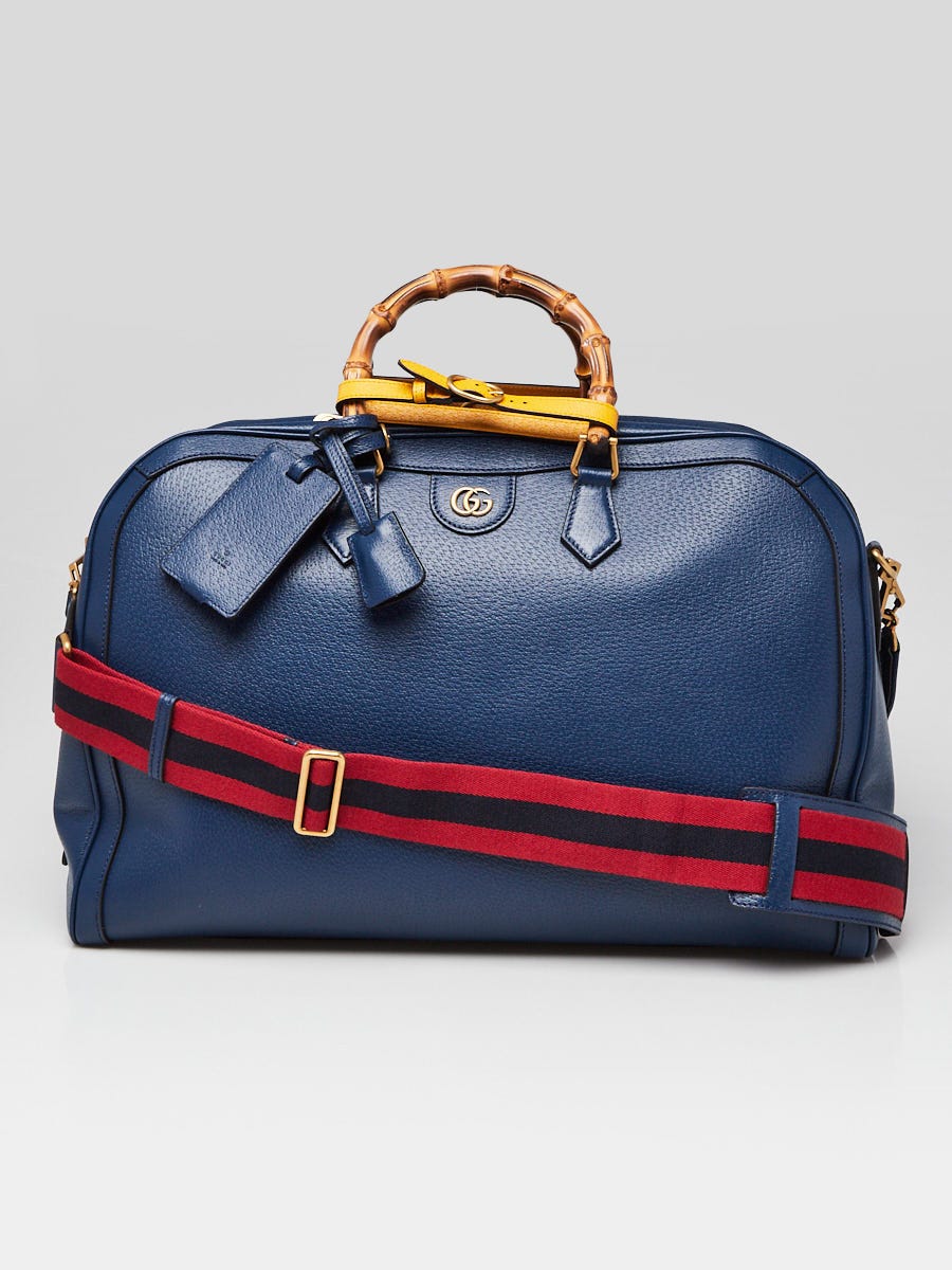 BF60-170 ブルーフィッシュ ダークブルーバック/サイドイエローG693 Gucci Blue Grained Leather Diana Large Duffle Bag | Yoogi's Closet