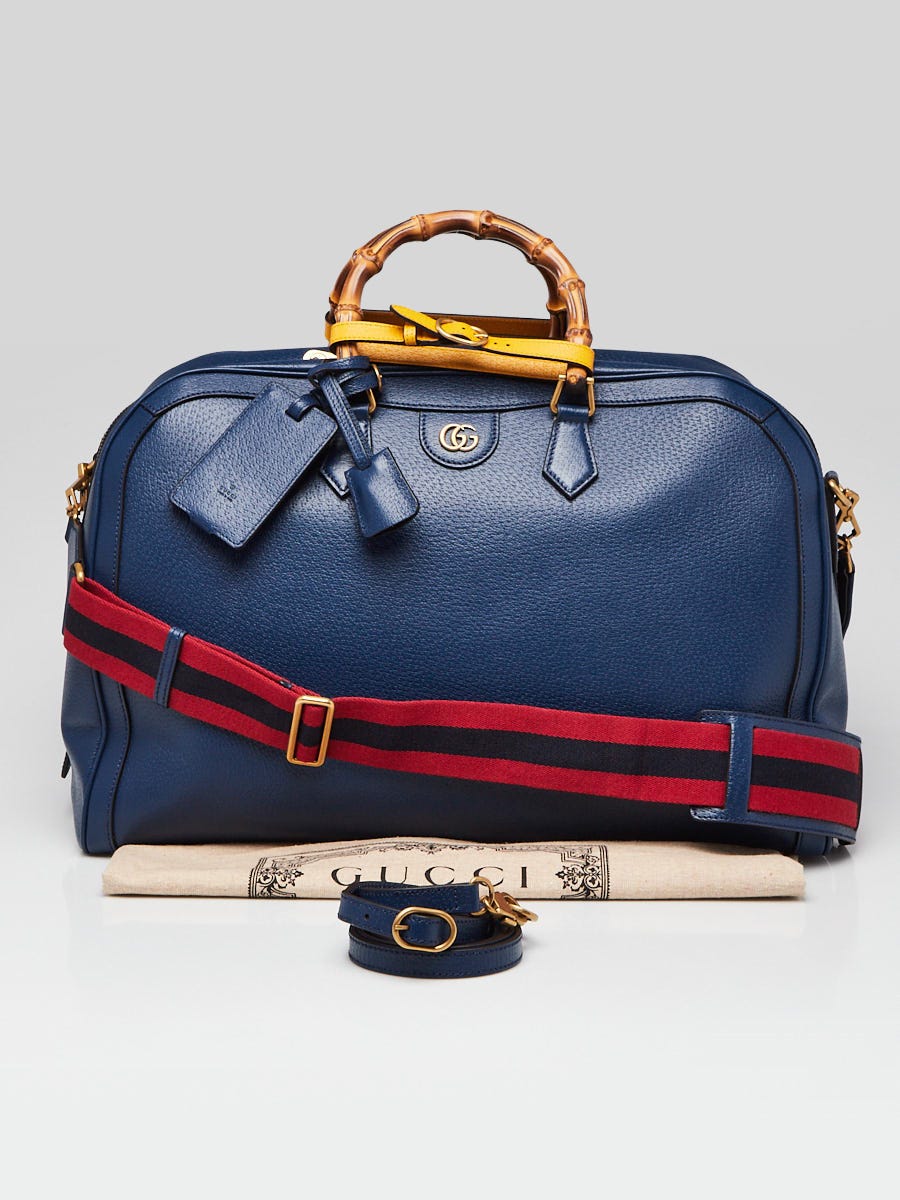 BF60-170 ブルーフィッシュ ダークブルーバック/サイドイエローG693 Gucci Blue Grained Leather Diana Large Duffle Bag | Yoogi's Closet