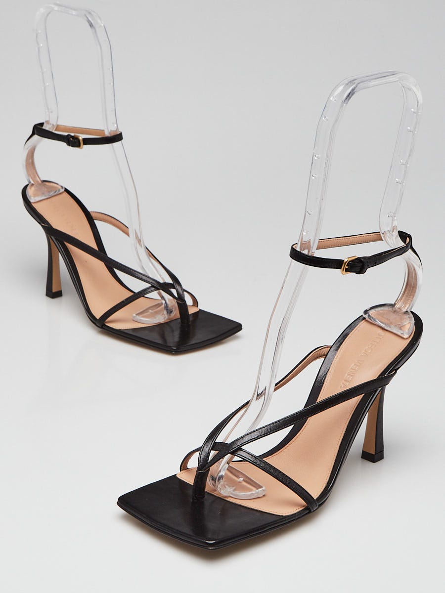 Bottega Veneta Black Leather Ankle Wrap Sandals Size 6.5/37