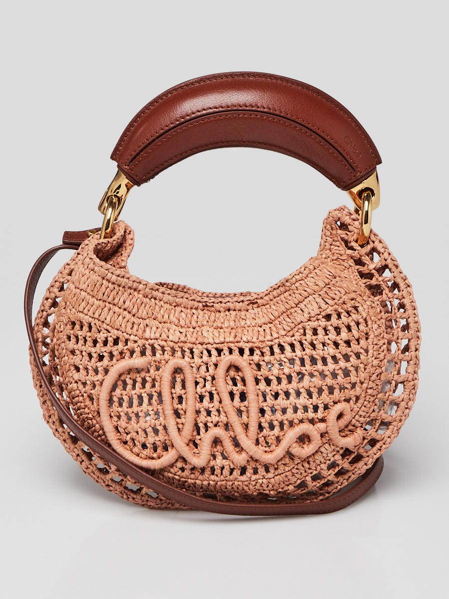 Chloe Summery Beige Raffia Summer Banana Mini Shoulder Bag