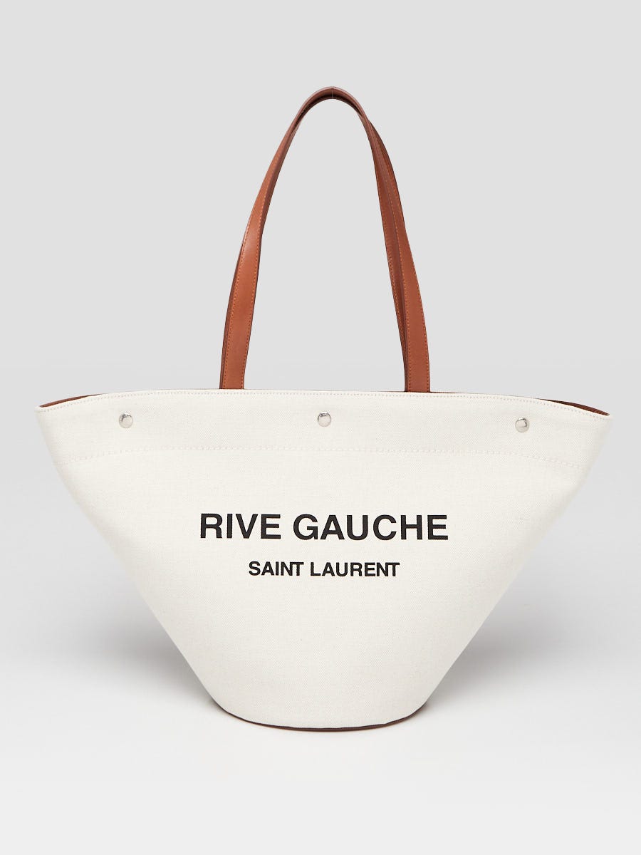 yves saint laurent rive gauche エディ期 バッグ Yves Saint Laurent Natural Linen And Leather Rive Gauche Tote Bag