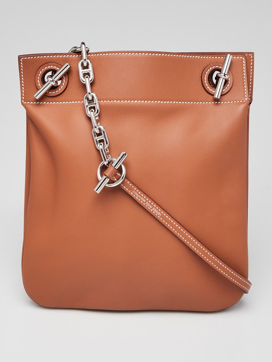 Hermes Gold Swift Leather Palladium Plated Poche Cliquetis bag