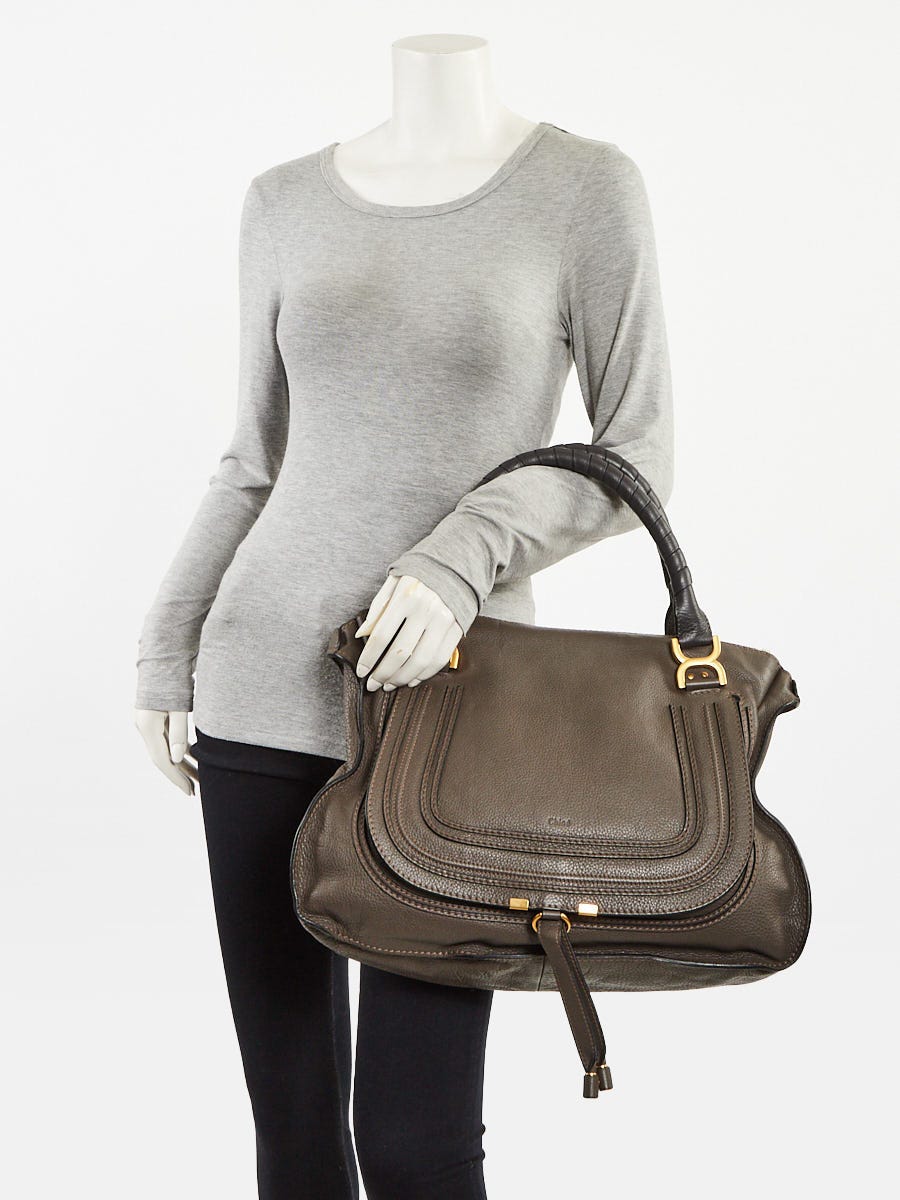 Chloe Cashmere Grey Pebbled Leather Large Marcie Satchel Bag