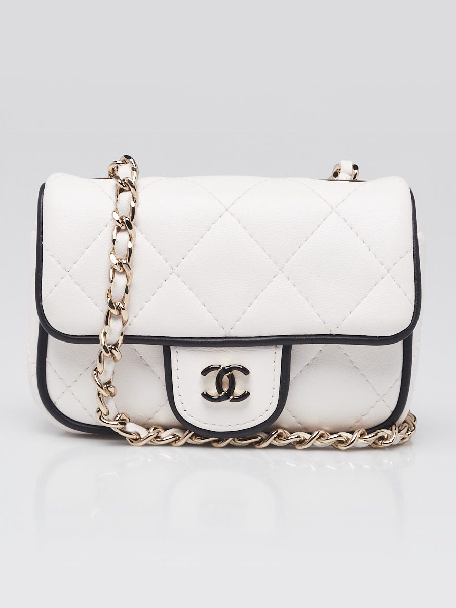 Chanel White/Black Quilted Lambskin leather Resin CC Flap Clutch