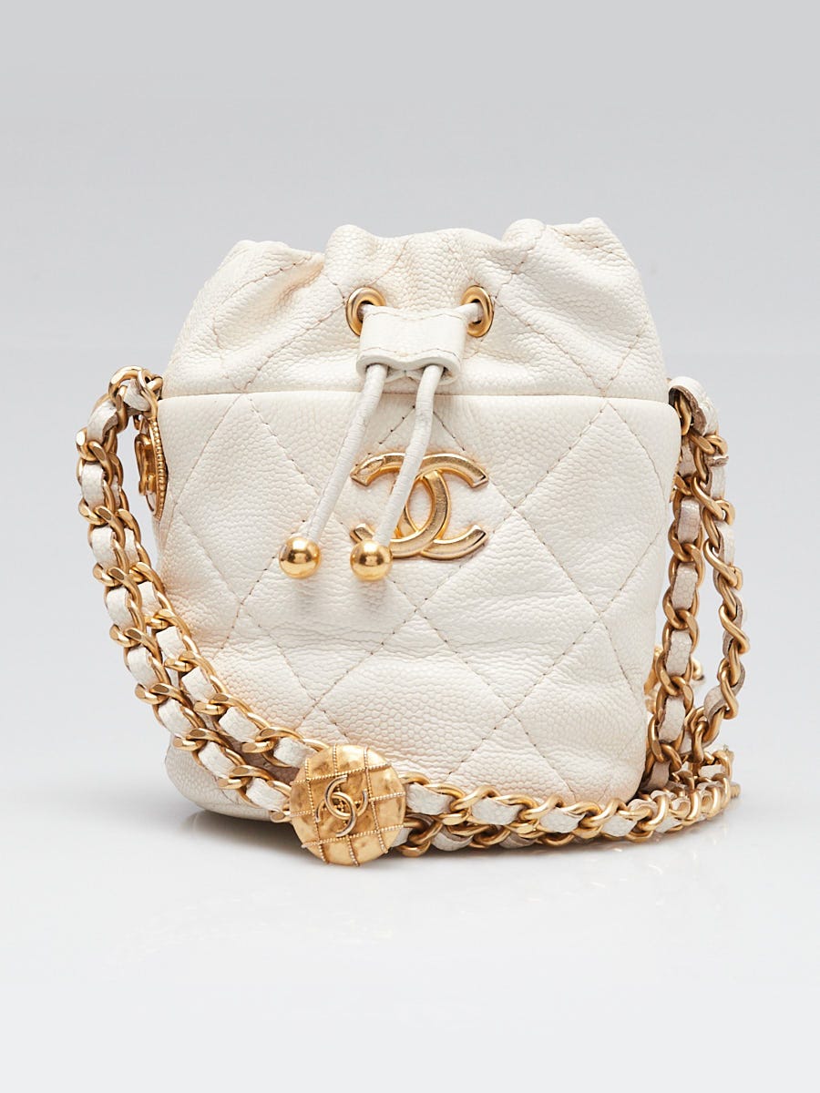 Chanel White Quilted Leather Mini Twist Your Buttons Drawstring