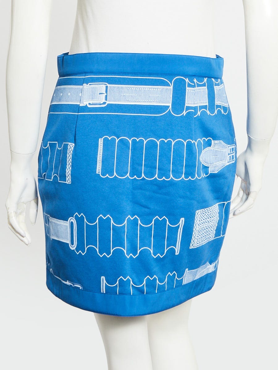 Hermes Bleu Cobalt Bride a Block Printed Cotton Reversible Mini Skirt Size 6/40