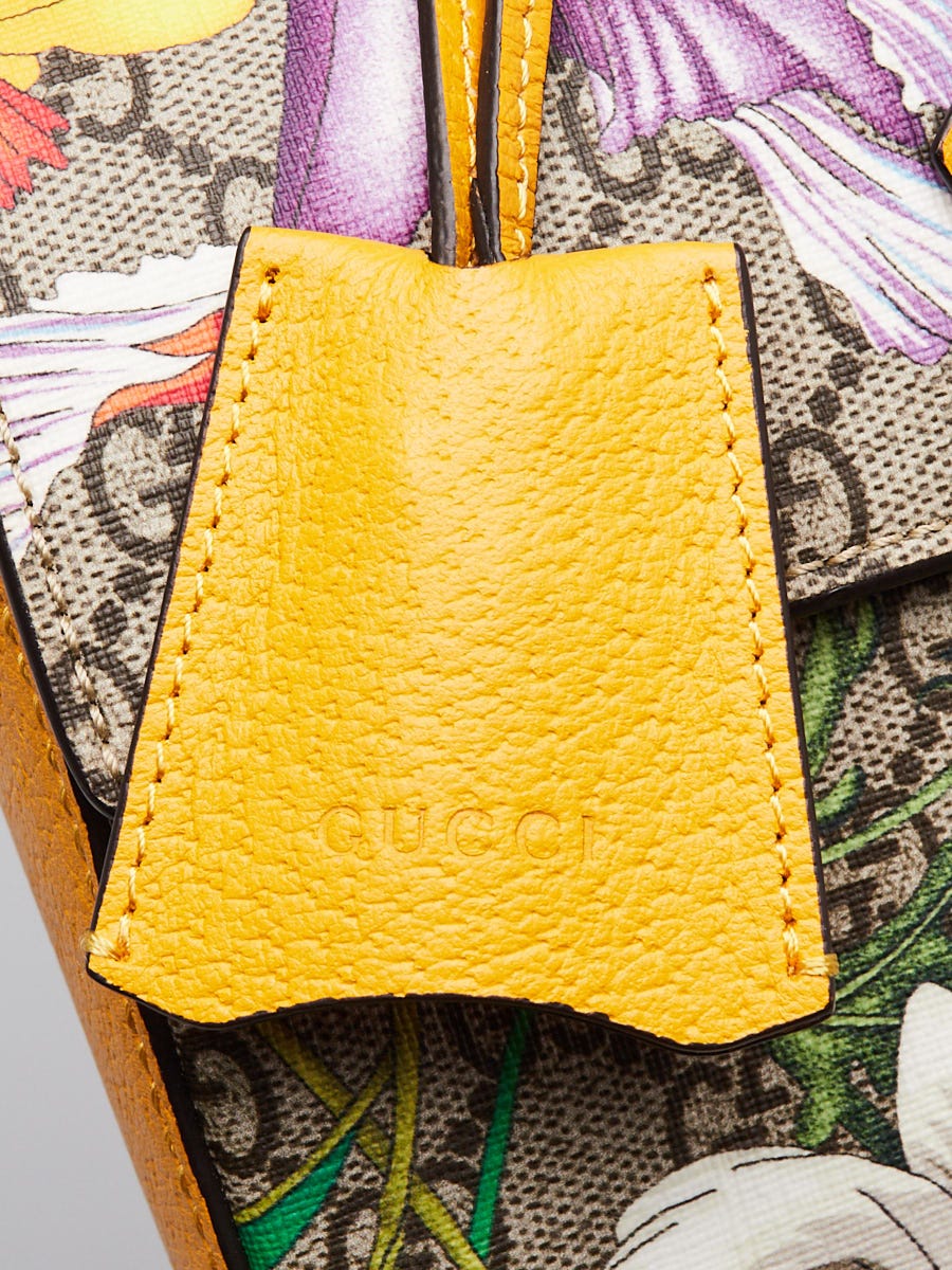 Gucci Yellow Leather Flora Printed GG Supreme Canvas Small Padlock