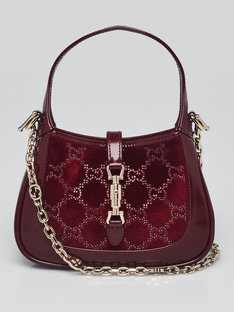 Gucci Dark Red GG Crystal and Velvet Jackie 1961 Mini Bag