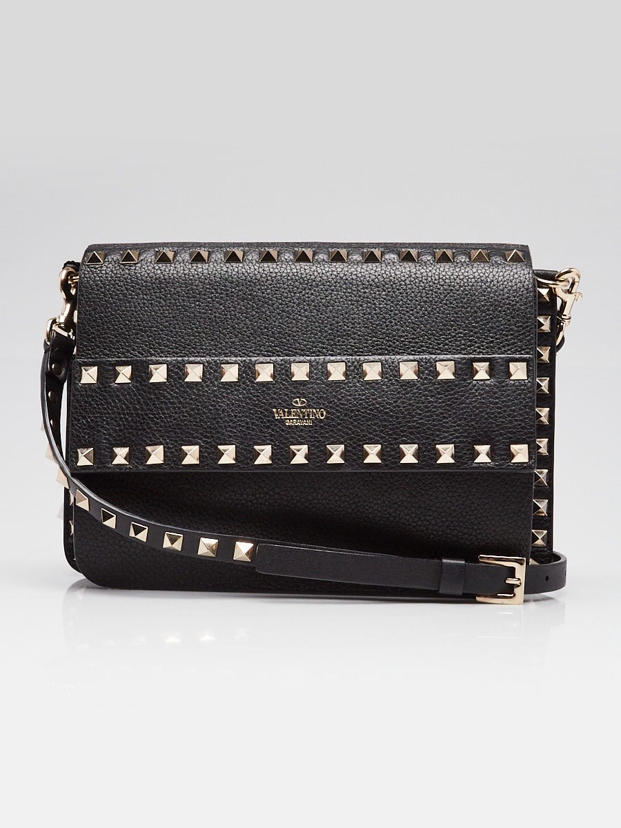 Valentino Black Pebbled Leather Rockstud Small Crossbody Bag