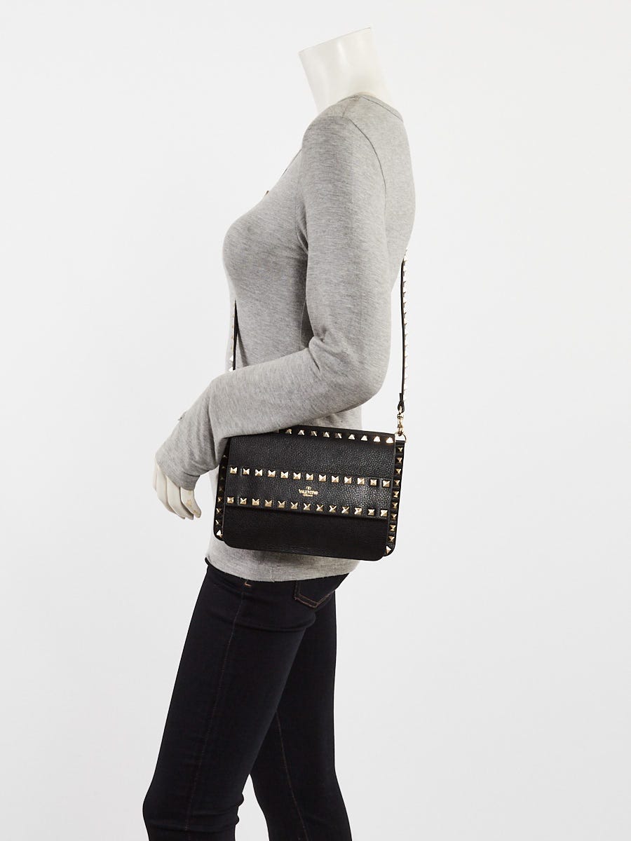 Valentino Black Pebbled Leather Rockstud Small Crossbody Bag
