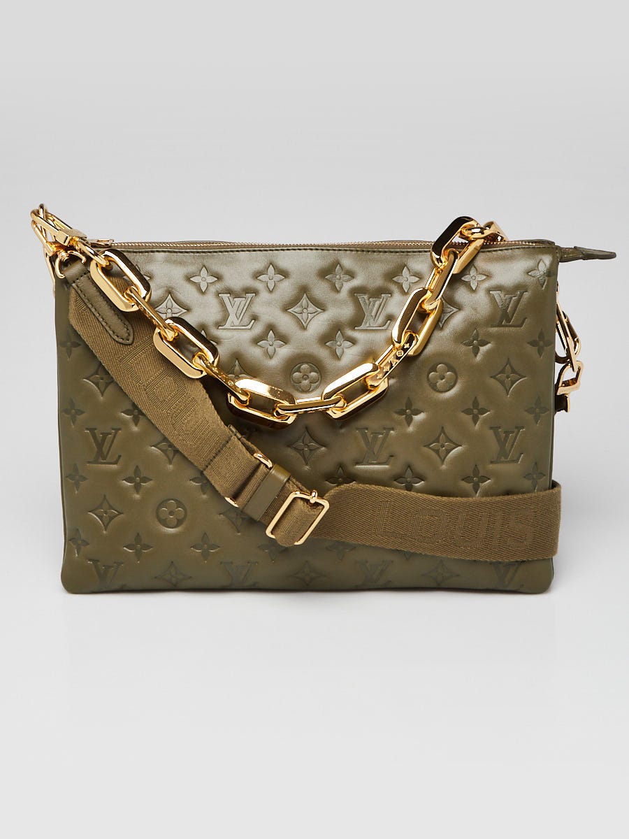 Louis Vuitton Khaki Monogram Embossed Lambskin Leather Coussin MM