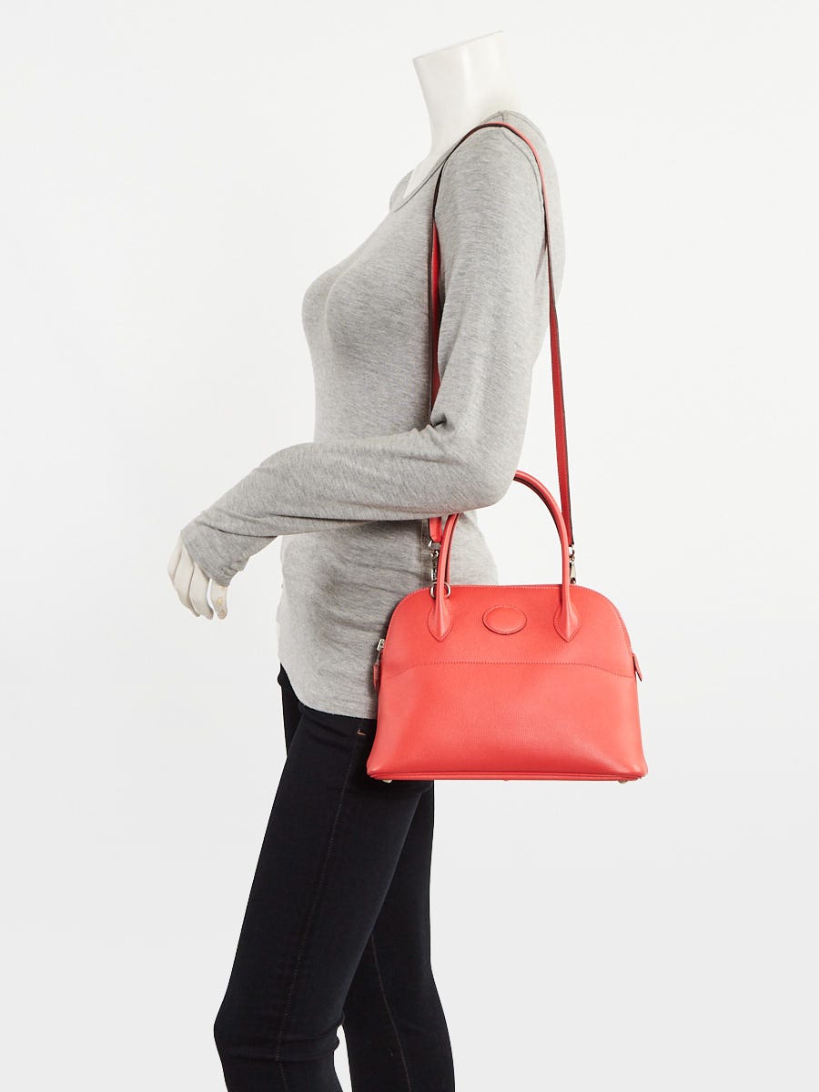 Hermes 27cm Rose Jaipur Epsom Leather Palladium Plated Bolide Bag