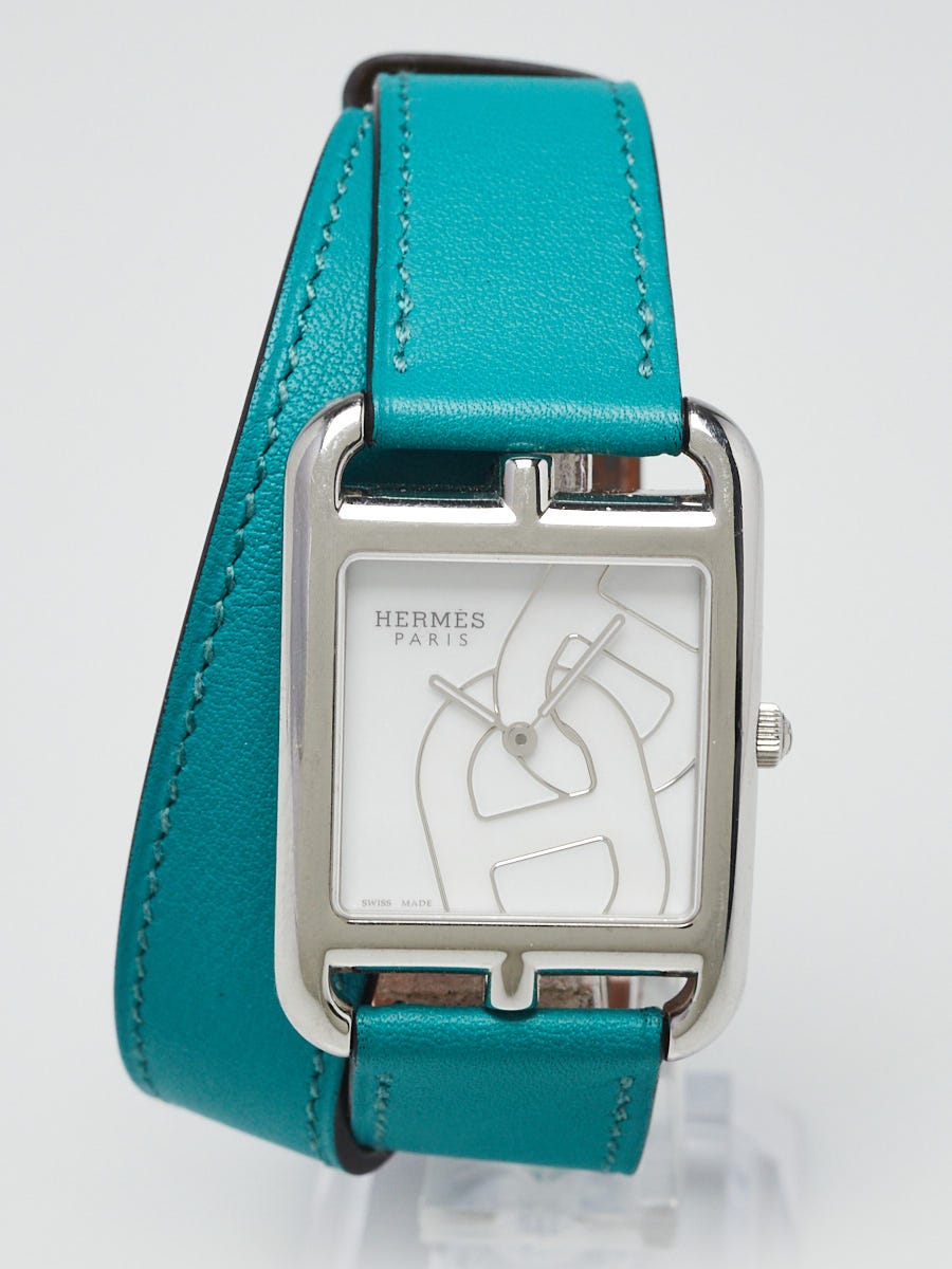 Hermes 31mm Stainless Steel and Bleu Paon Swift Leather Double