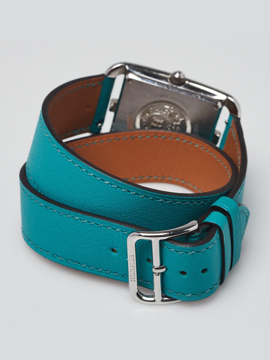 HERMES オルゴール Hermes 31mm Stainless Steel and Bleu Paon Swift Leather Double