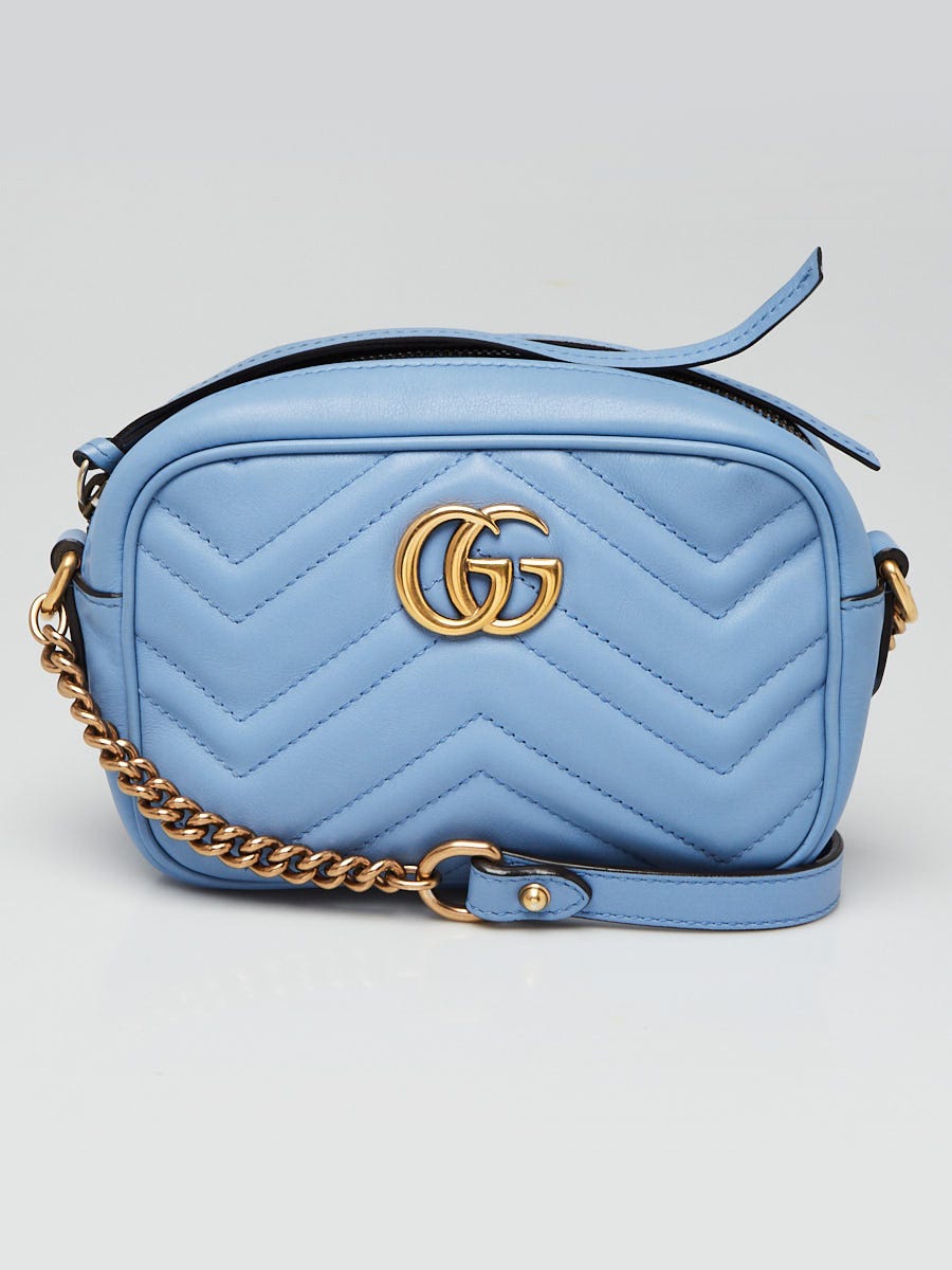 Gucci Light Blue Quilted Leather Mini Marmont Camera Bag | Yoogi's