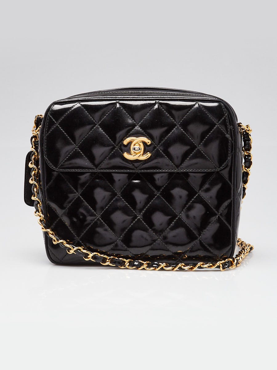 Chanel Black Quilted Patent Leather Square Front Pocket Camera Bag